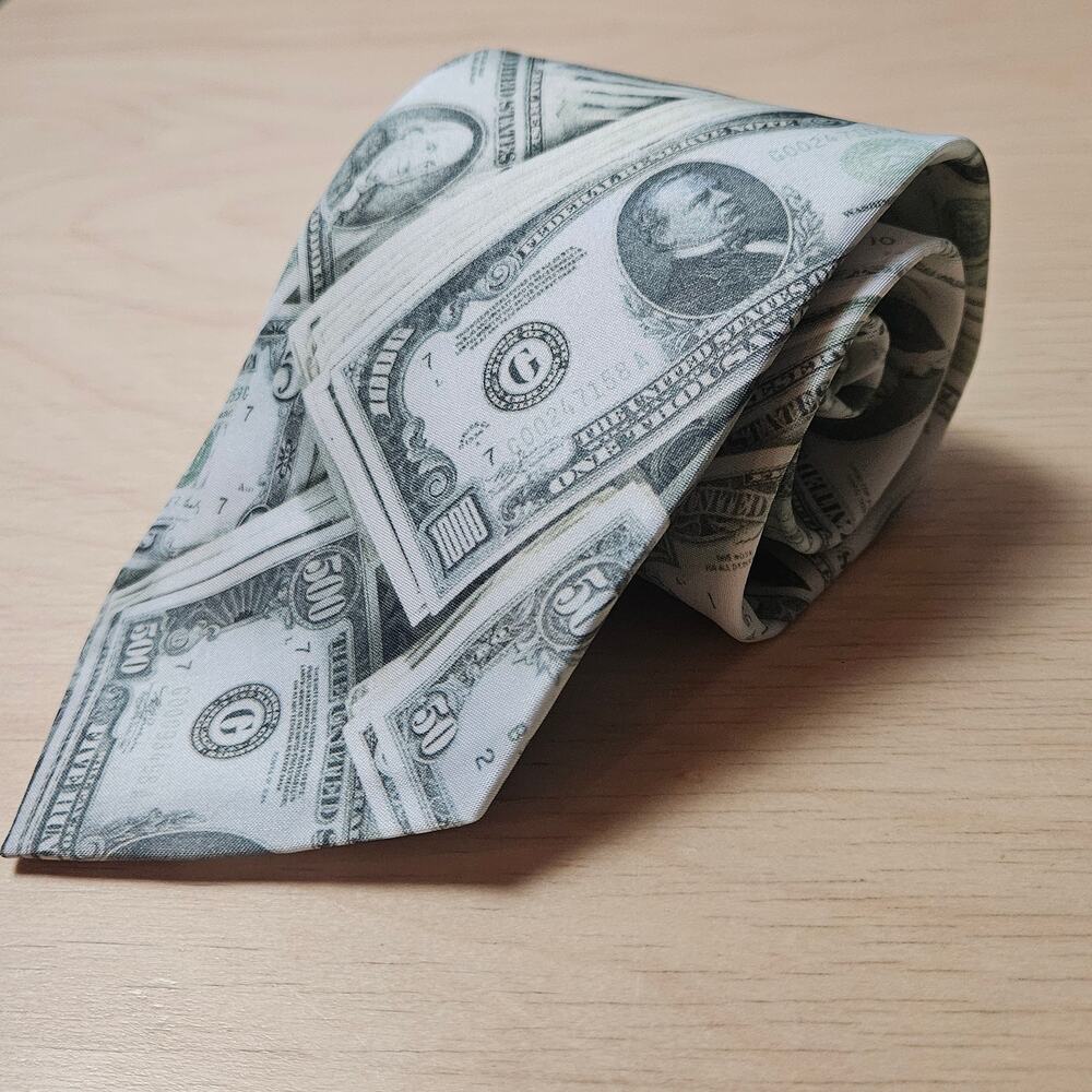 Vintage Ralph Marlin US Dollar Money Bill Currency Silk Mens Novelty Necktie 90s